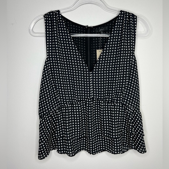 J. Crew Tops - J. CREW - NWT - black & white peplum w/ stars,deep v-neck, ruffled top. Size 10.